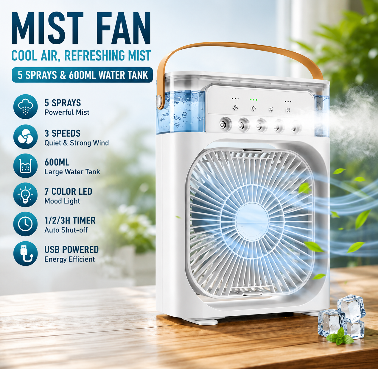 Portable Air Cooler Desk Fan with Water Spray