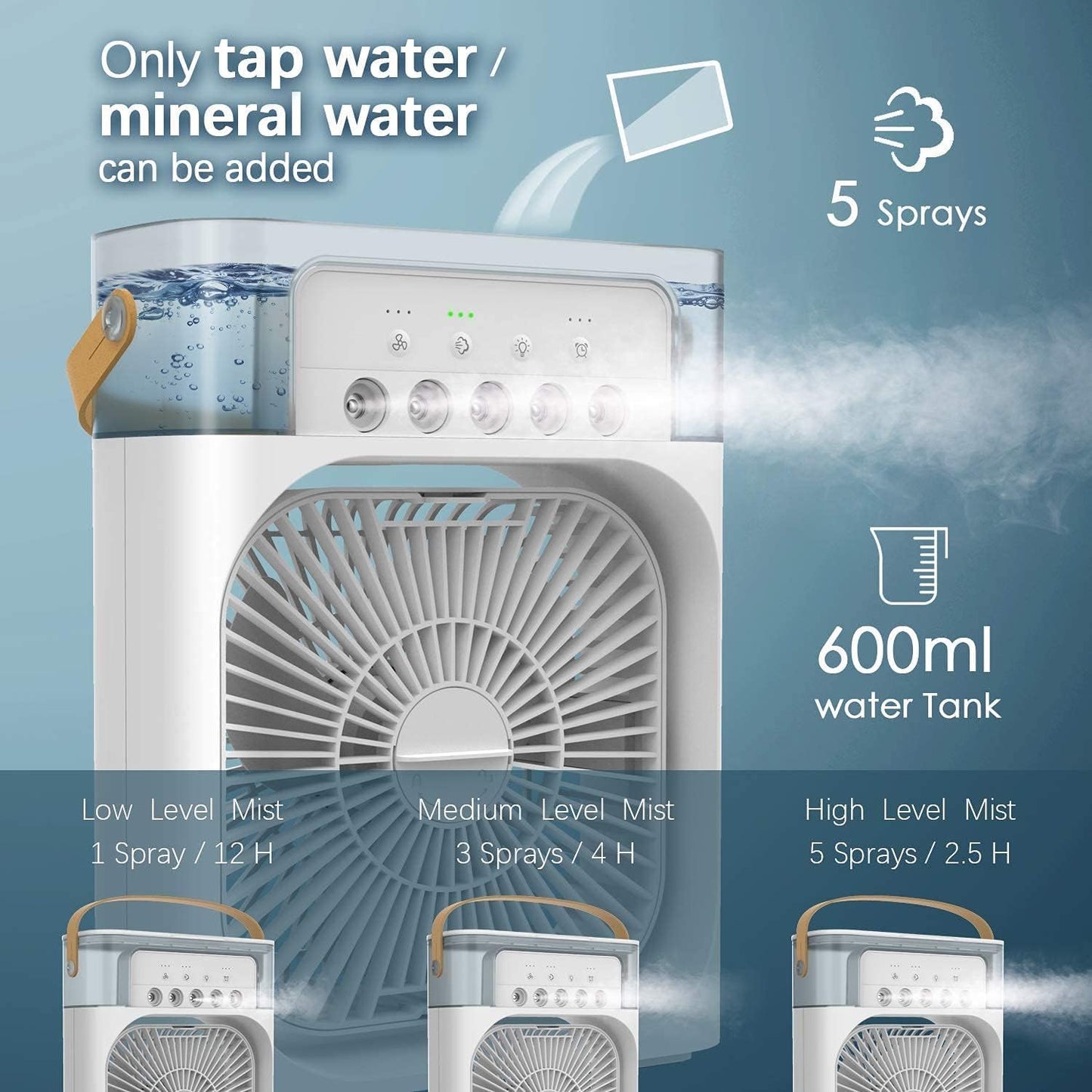 Portable Air Cooler Desk Fan with Water Spray